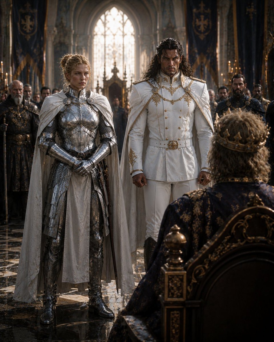 AI Prompt for Medieval Royal Audience Scene with Armored Characters