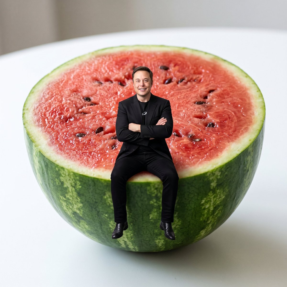 AI Prompt for Miniature Character on Large Watermelon