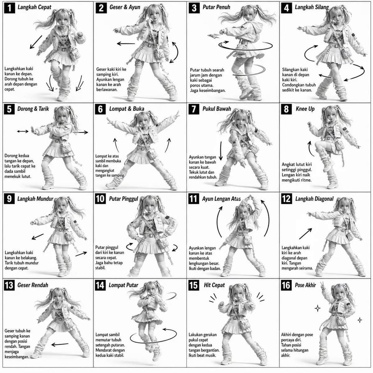 AI Prompt for Monochromatic 4x4 Dance Movement Sheet
