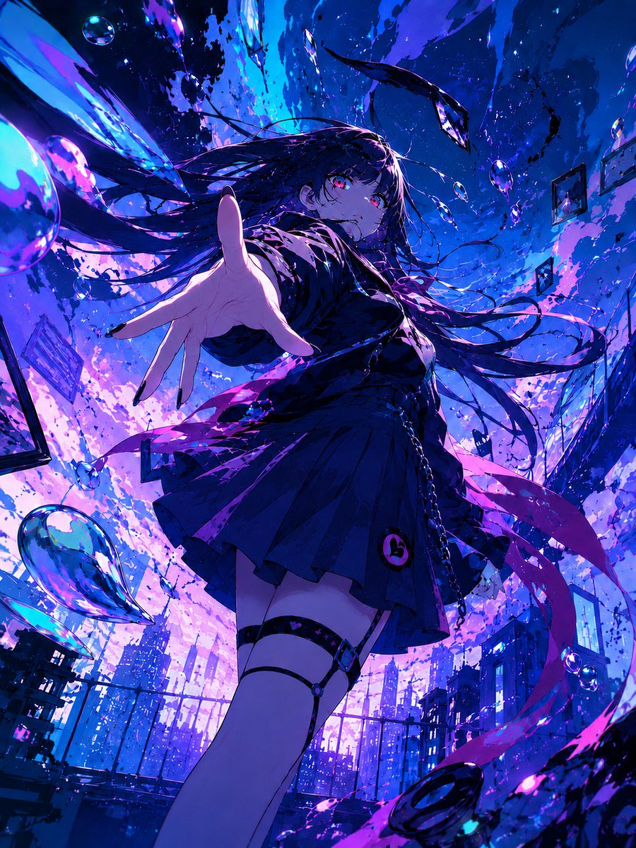 AI Prompt for Neon Gothic Anime Rooftop Portrait Art