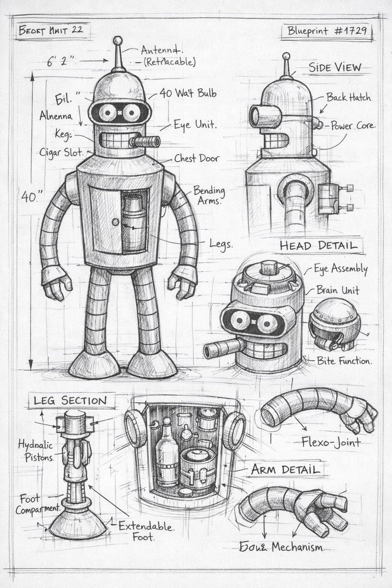 AI Prompt for Pencil Sketch Schematics of Bender