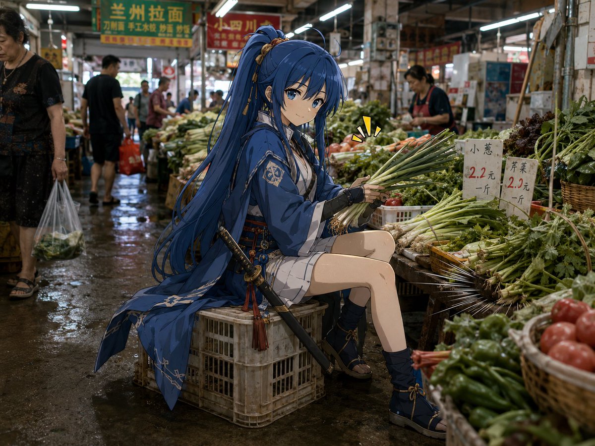 AI Prompt for Photorealistic Anime Swordswoman in a Chinese Market Scene