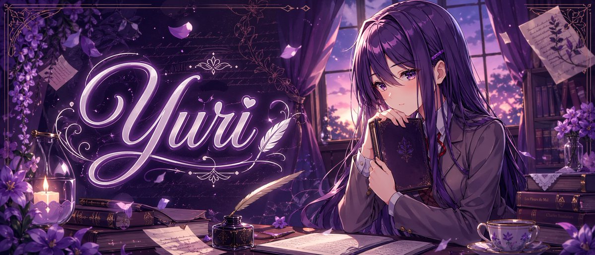 AI Prompt for Purple Anime Yuri Character Banner Design