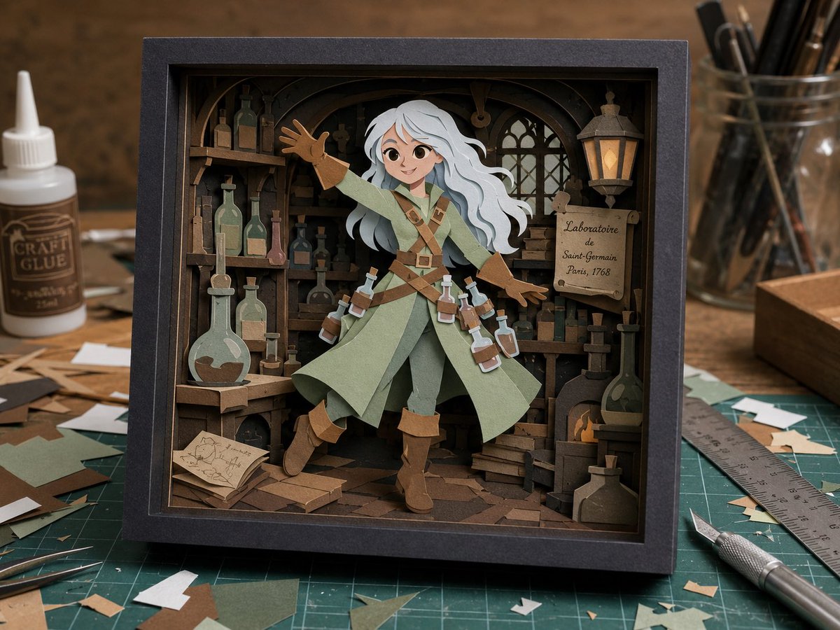AI Prompt for Realistic Alchemist Lab Diorama in Photorealistic Papercraft Style
