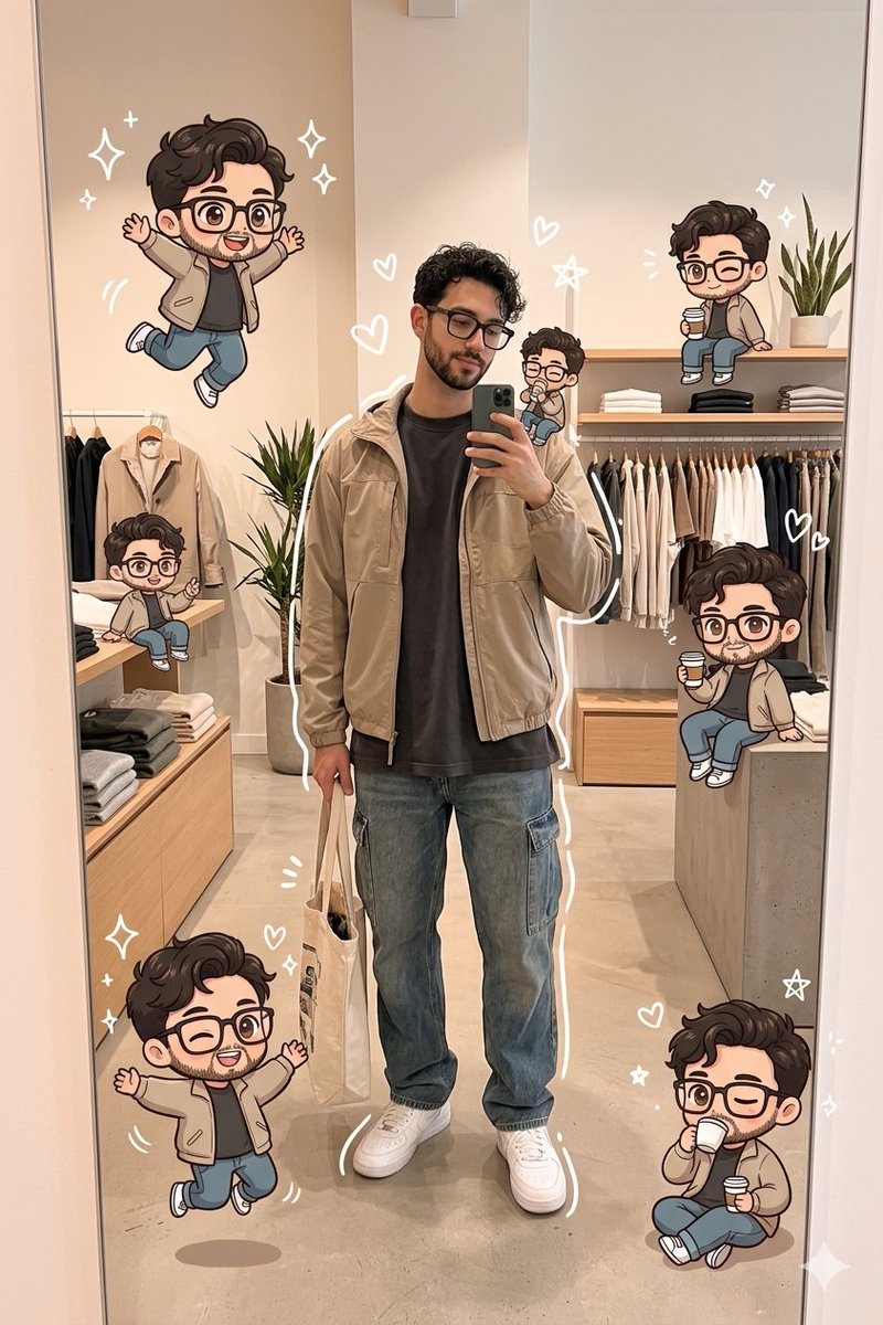 AI Prompt for Realistic Chibi Mirror Selfies with Mini Characters