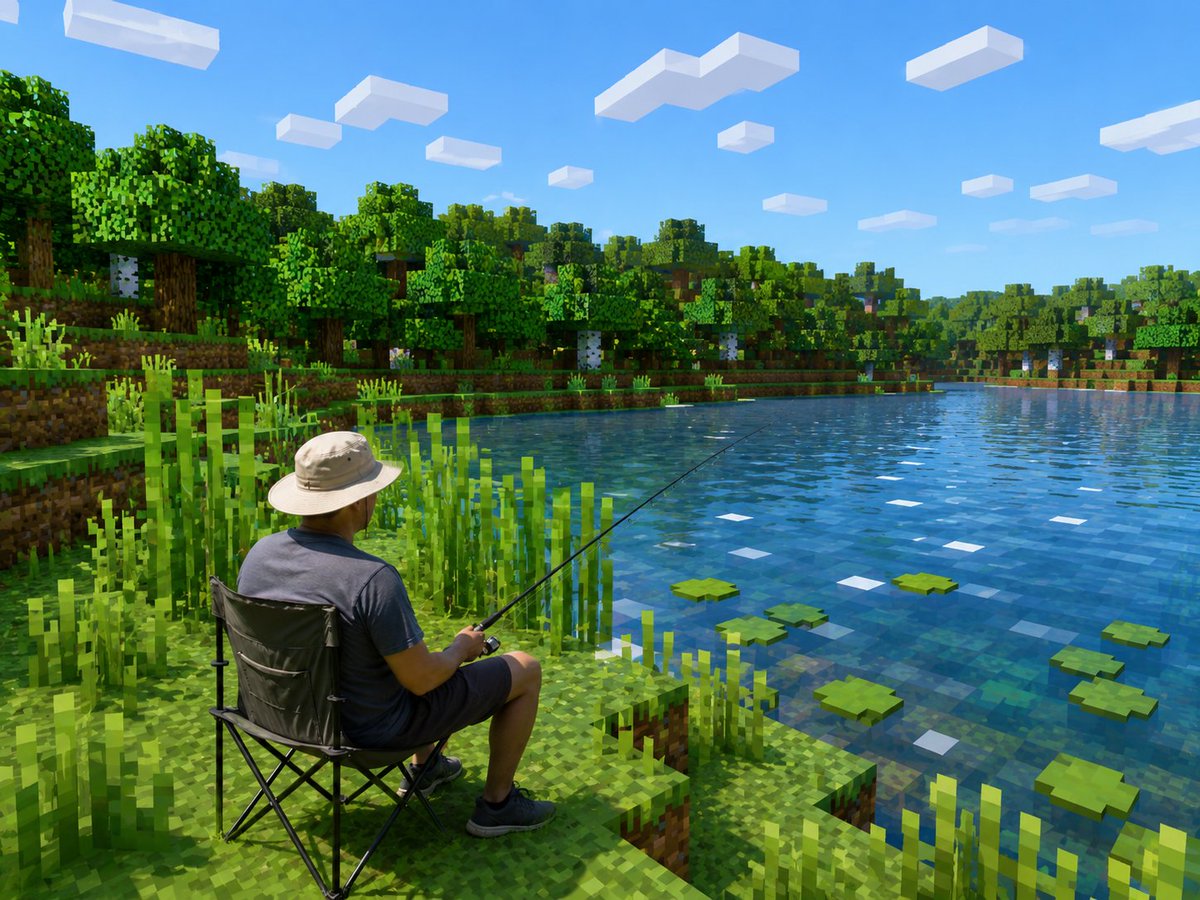 AI Prompt for Realistic Fishing Scene with Minecraft Lake