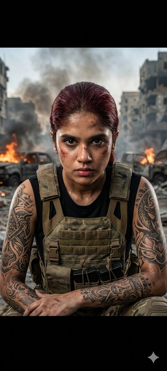 AI Prompt for Realistic Military Woman Portrait in Cinematic War Environment