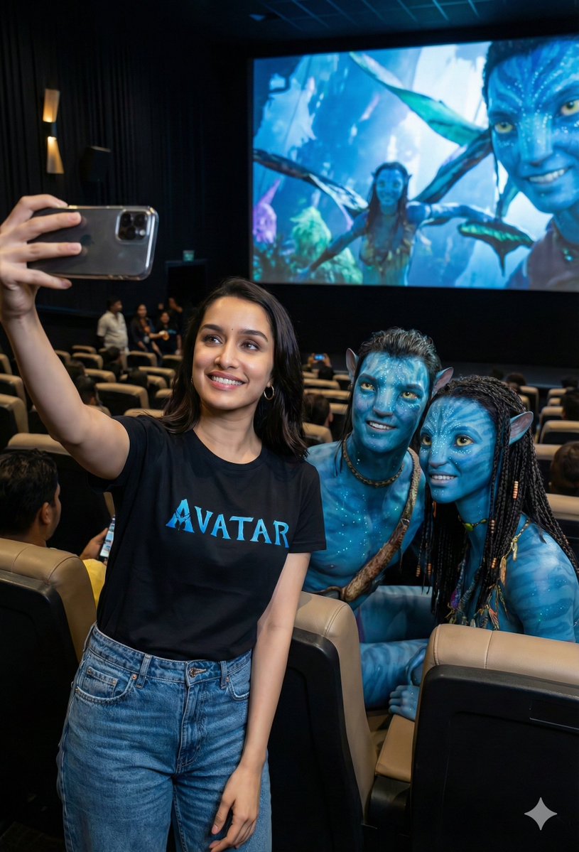 AI Prompt for Realistic Movie-Themed Selfie with Na'vi Characters