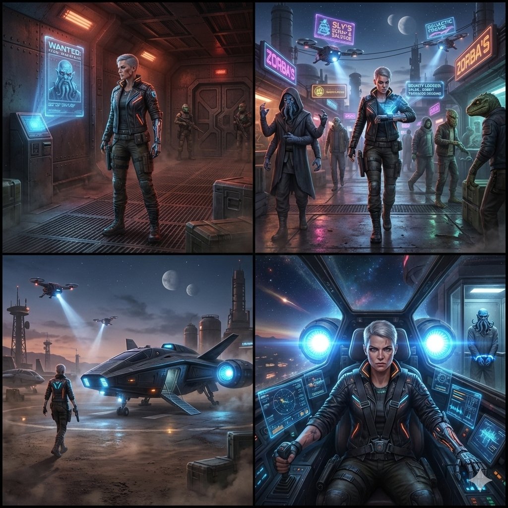 AI Prompt for Sci-Fi Bounty Hunter Comic Book Panel