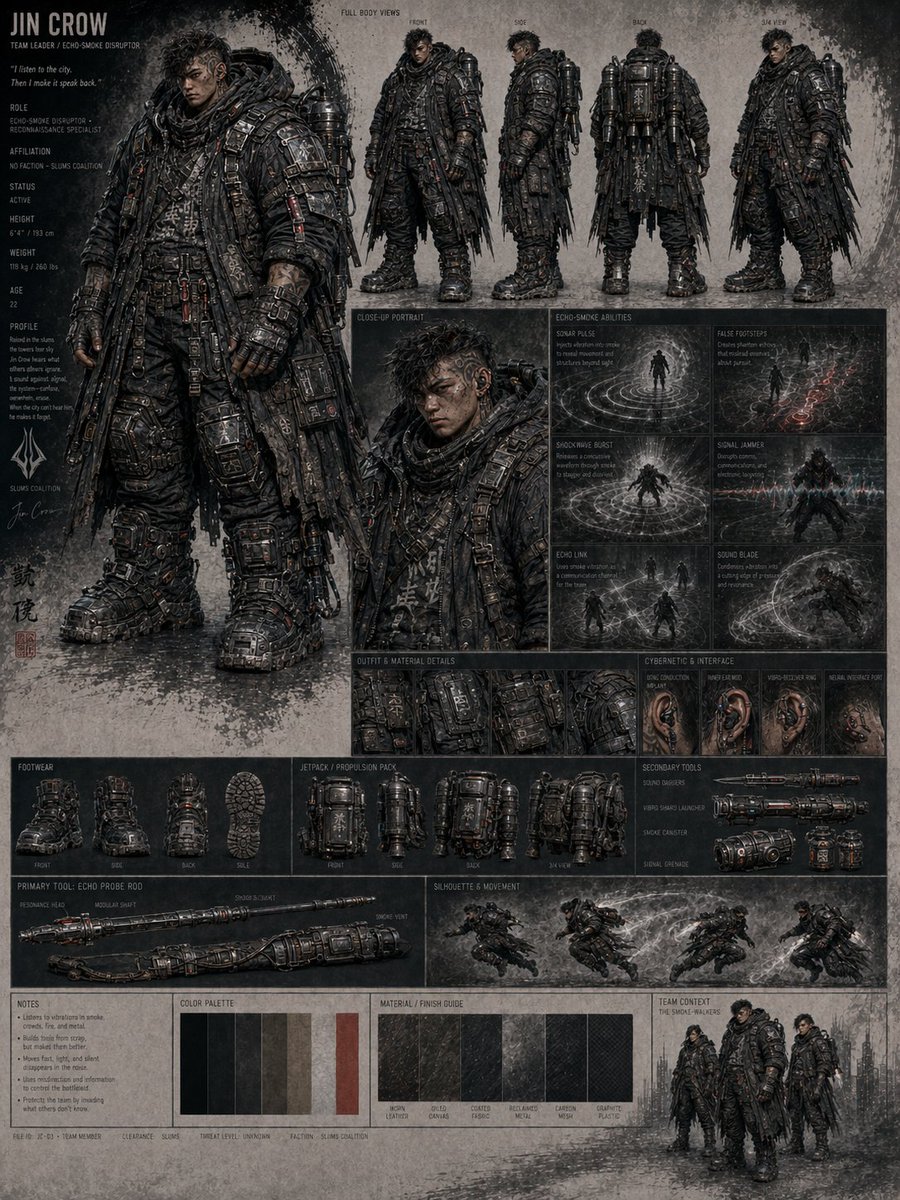 AI Prompt for Sci-Fi Character Design Board: Cyberpunk Operative