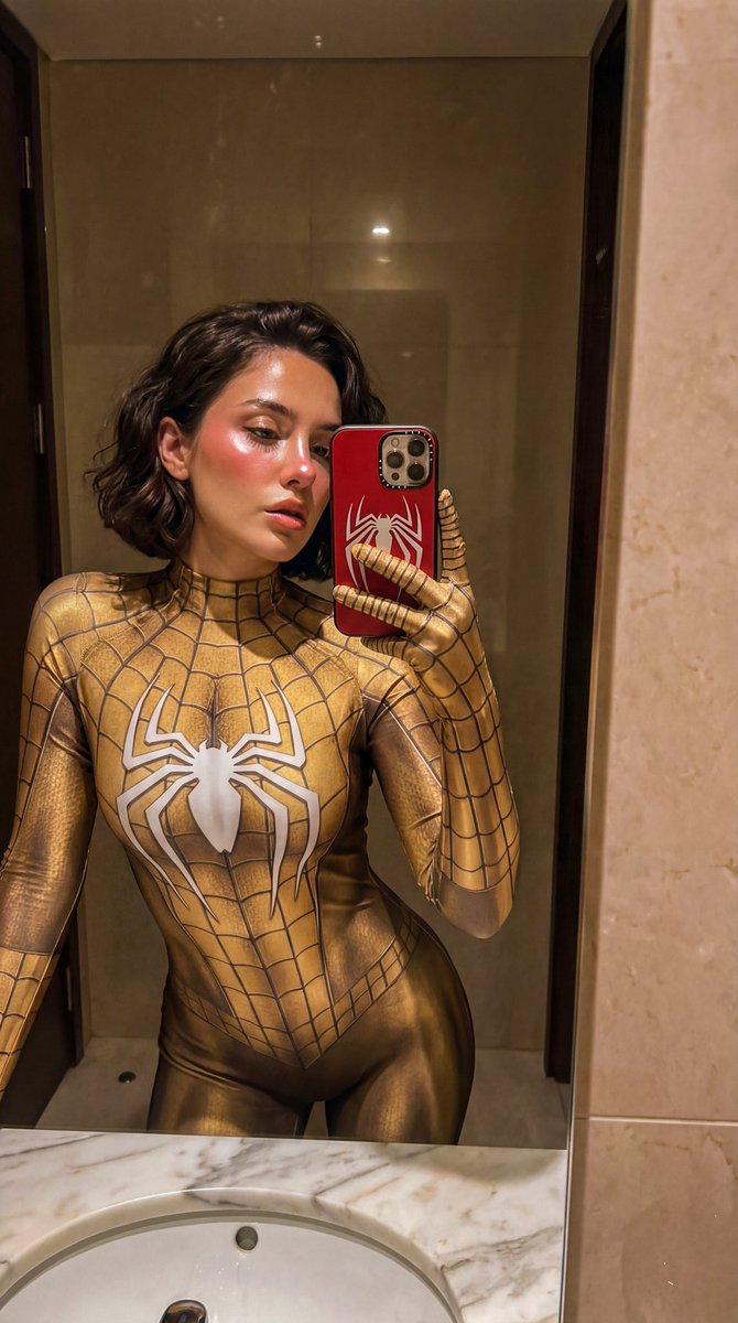AI Prompt for Social Media Superhero Selfie in Gold Bodysuit