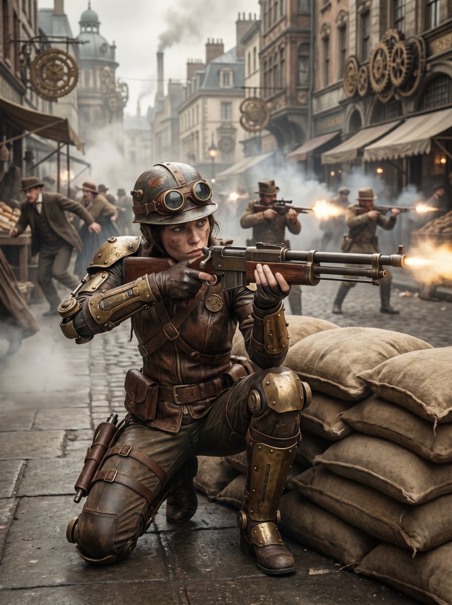 AI Prompt for Steampunk Comic Woman Character Illustration