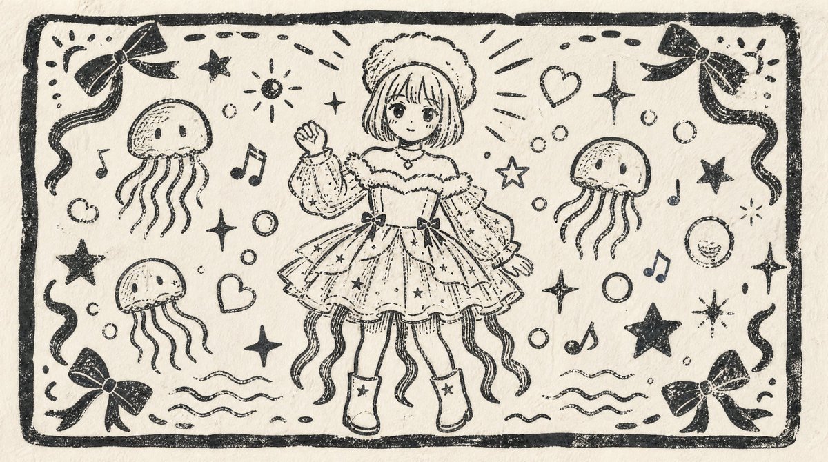 AI Prompt for Stylish Woodblock Character Postcard with Vintage Touch
