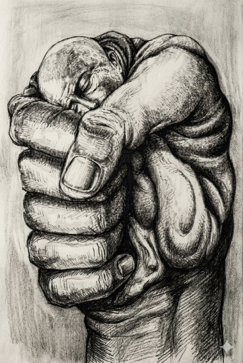 AI Prompt for Surreal Charcoal Fist Sketches with Human Figure Merge