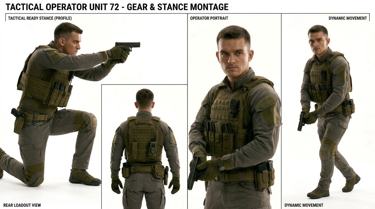 AI Prompt for Tactical Character Sheet with Gear and Stance Mockups