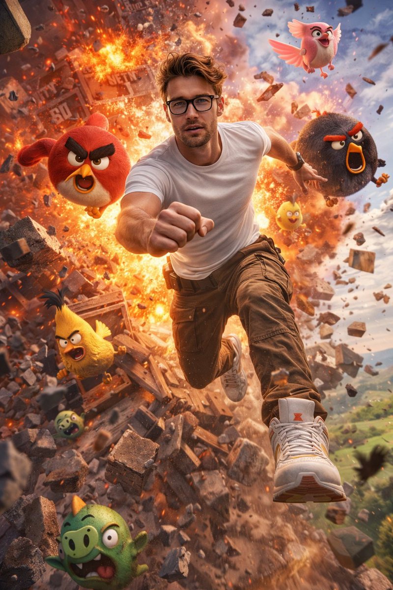 AI Prompt for Ultra-Realistic 3D Scene of Man in Angry Birds World