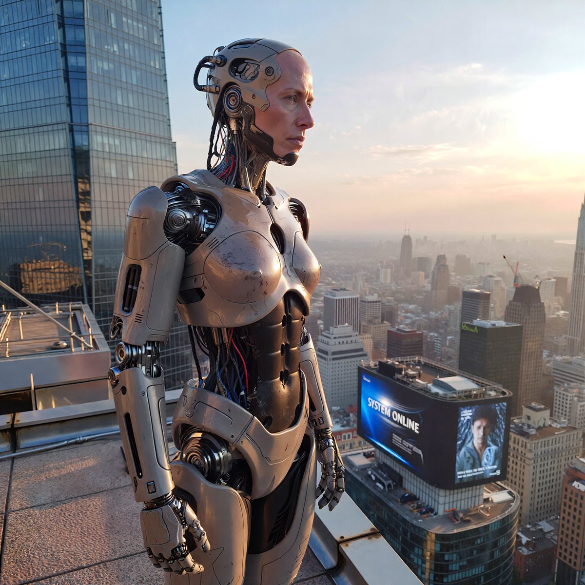 AI Prompt for Ultra-Realistic Humanoid Robot Photography with Sci-Fi Text