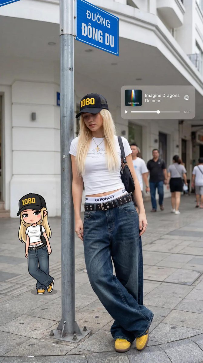 AI Prompt for Urban Chibi Avatar Portrait with Music Player Overlay