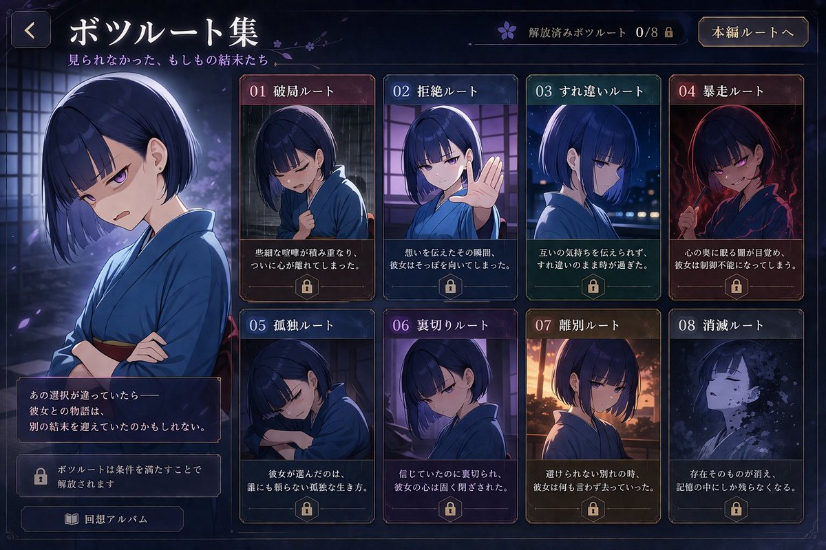 AI Prompt for Visual Novel Endings and Rejected Story Routes Art