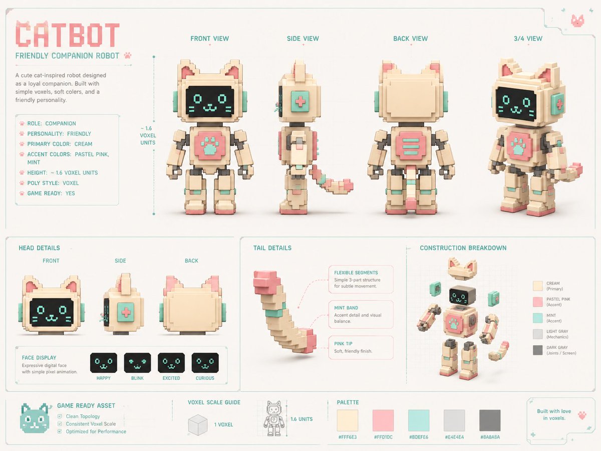 AI Prompt for Voxel Cat Robot Character 3D Model