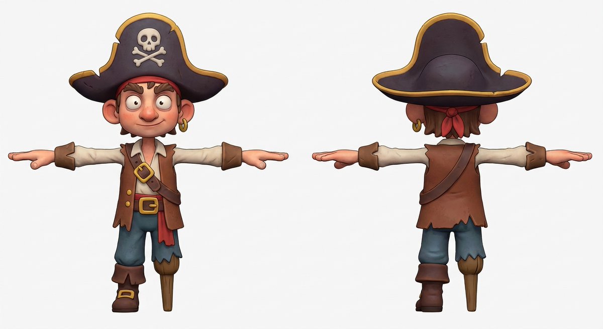 AI Prompt for Whimsical 3D Pirate Character in T-Pose for Modeling
