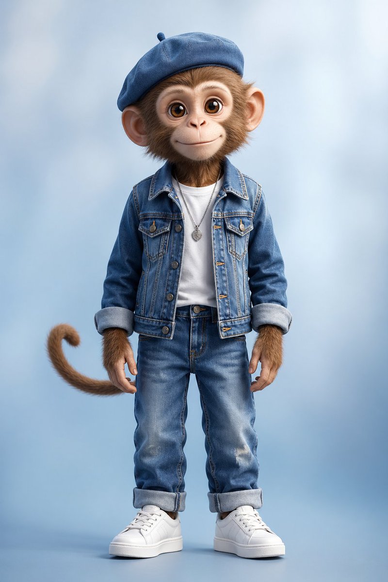 AI Prompt for Whimsical Anthropomorphic Monkey Child in Denim Outfit