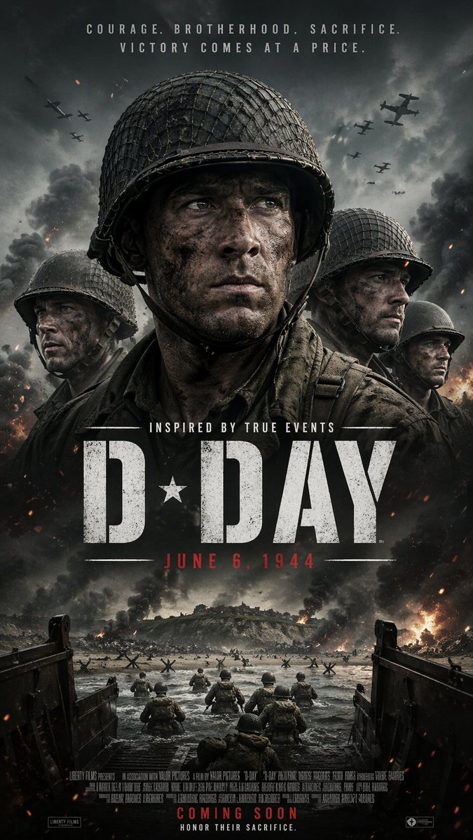 AI Prompt for WWII War Movie Poster with Soldiers and Beach Landing Scene