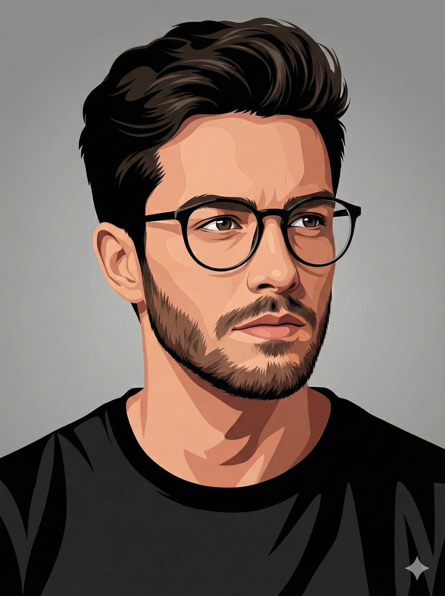 AI Prompt for Young Man Vector Portrait: Dark Hair, Beard, Round Glasses