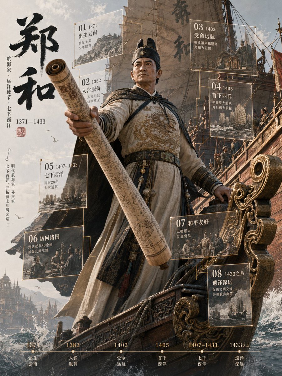 AI Prompt for Zheng He 3D Historical Archive Poster