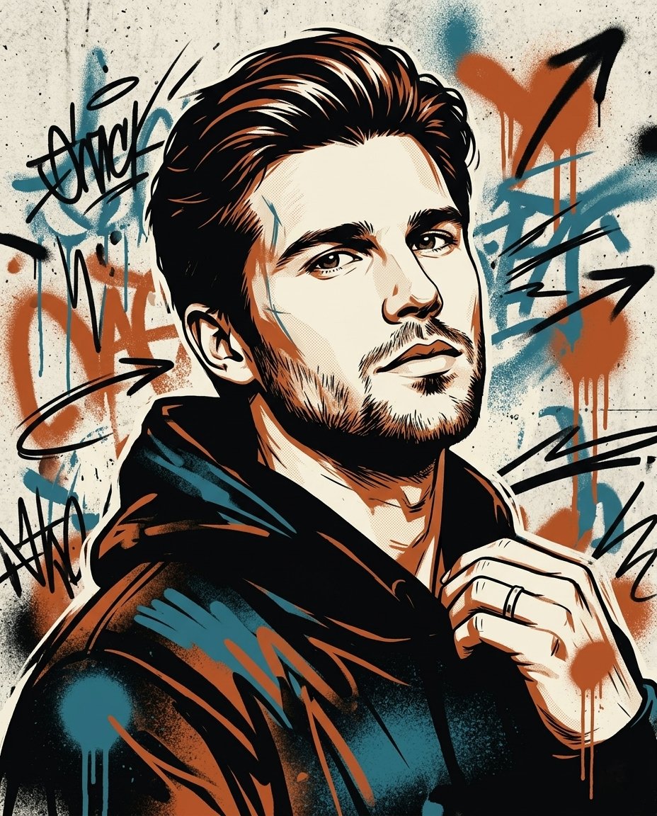 AI Street Art Portrait Prompt with Graffiti Texture and Poster Design