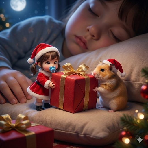 AIPrompt: Tiny Santa Placing Present on Giant Bed for Sci-Fi/Fantasy Art