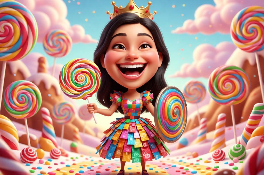 Candy Queen Caricature with Lollipop Shield