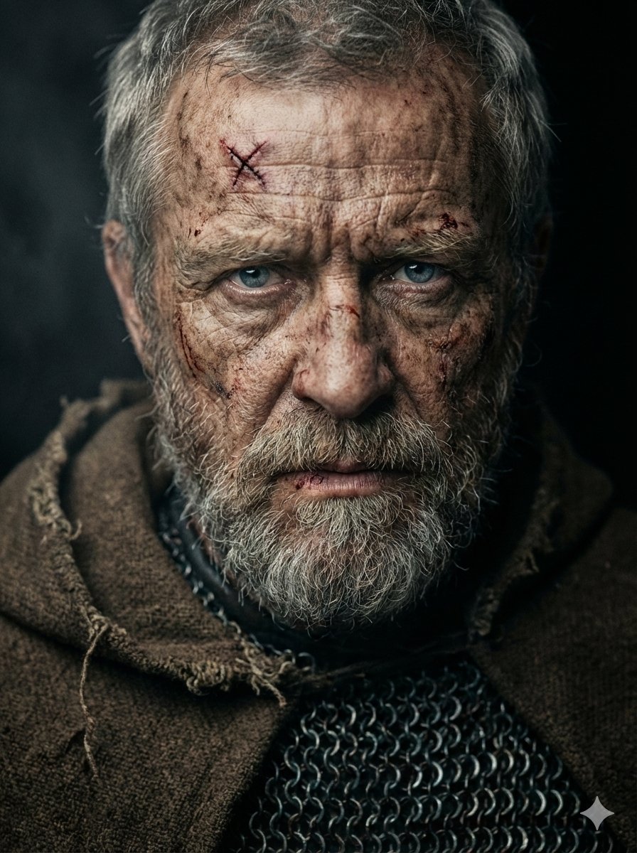 Cinematic Battle-Scarred Elderly Medieval Warrior Portrait