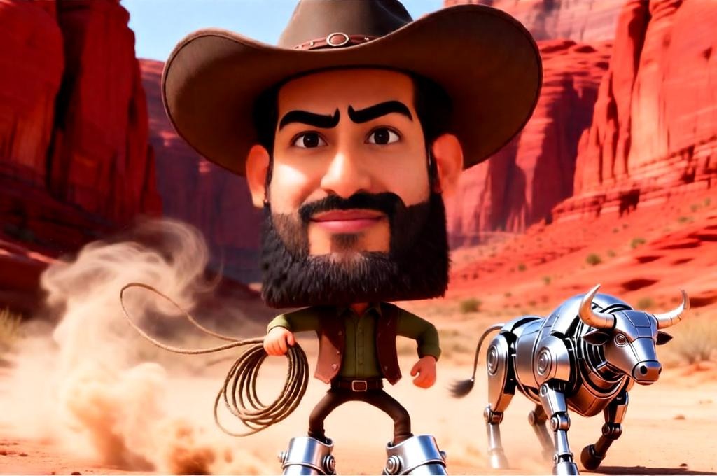 Extreme Male Cowboy Caricature 3D Cartoon Prompt