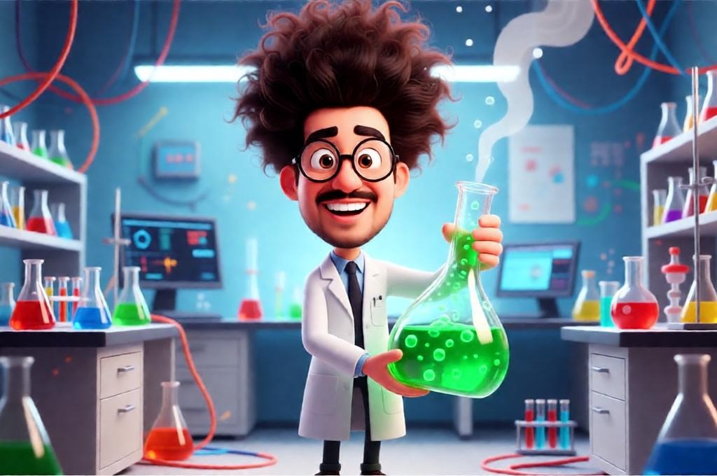 Mad Scientist Caricature Prompt 3D Cartoon Style