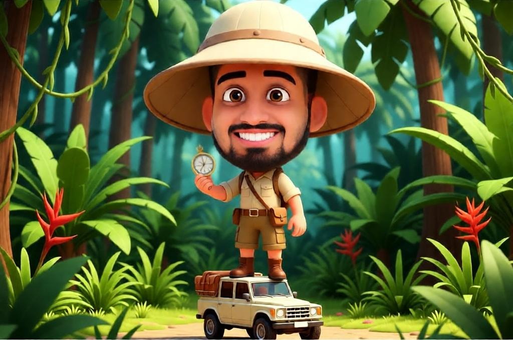 Male Jungle Explorer Caricature Prompt