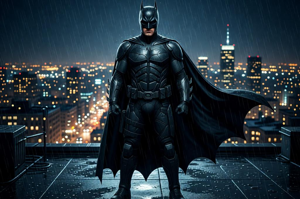 Photorealistic Batman Rooftop Portrait – 8K Cinematic