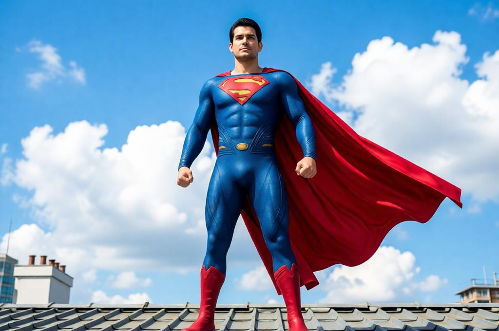 Photorealistic Superman Portrait on Rooftop