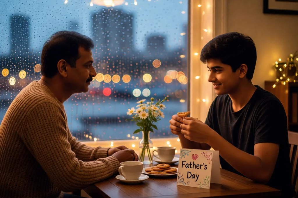 Rainy Father's Day Indoor Scene with Son