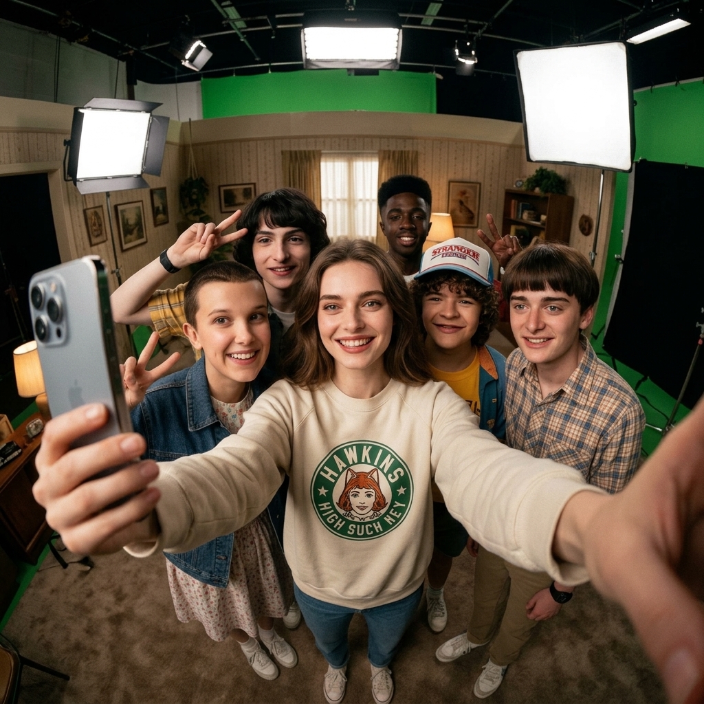 Stranger Things Group Selfie with Photoreal 3D Style