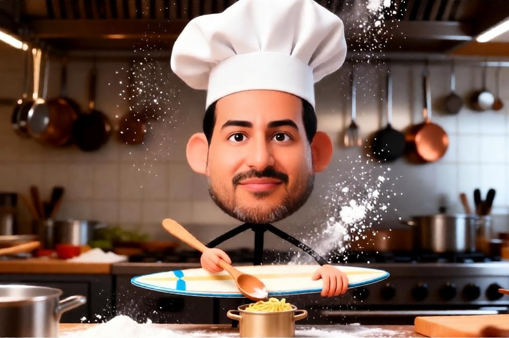 Wild Male Chef Caricature 3D Cartoon Prompt