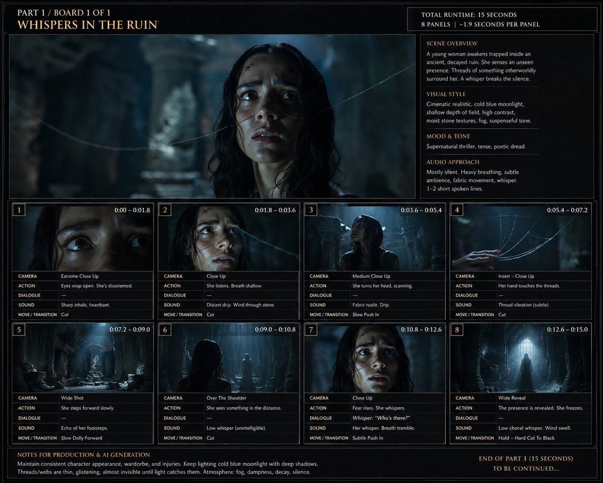 AI Prompt for 8-Panel Supernatural Thriller Storyboard