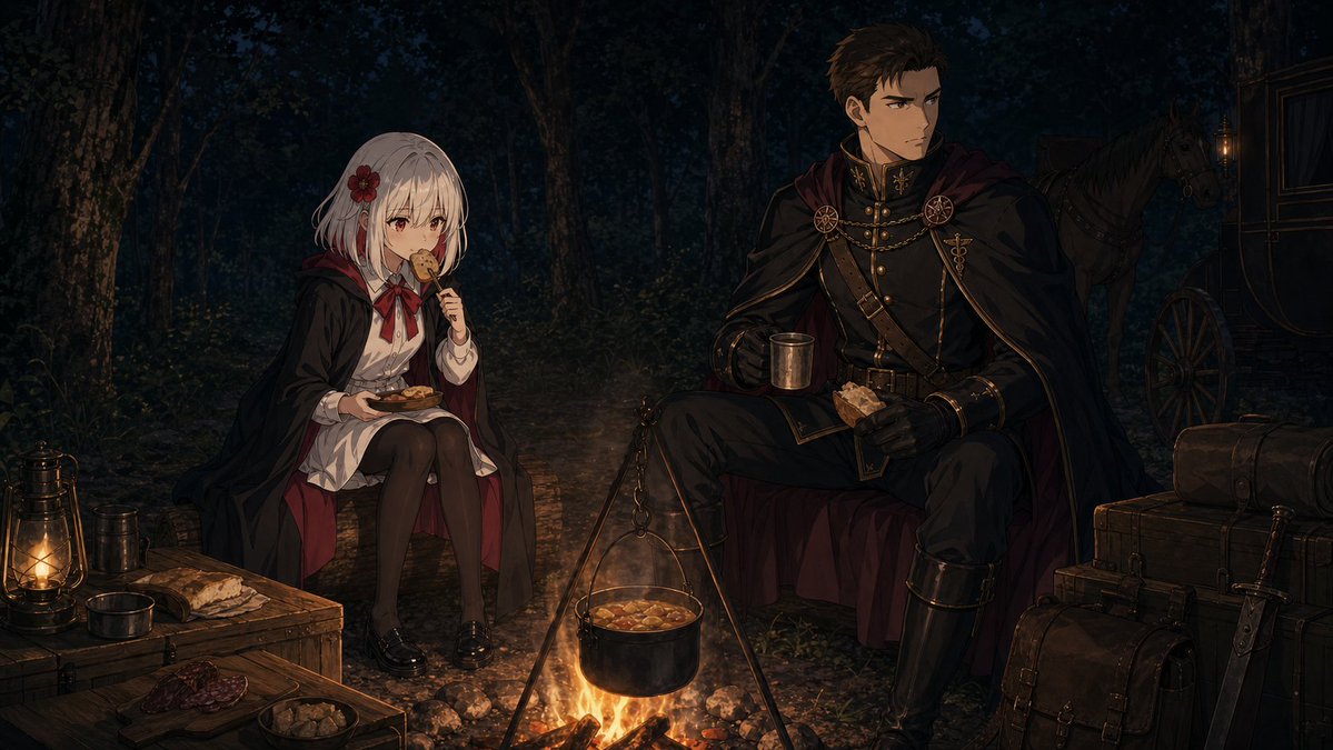 AI Prompt for Anime Fantasy Campsite with Companions and Campfire