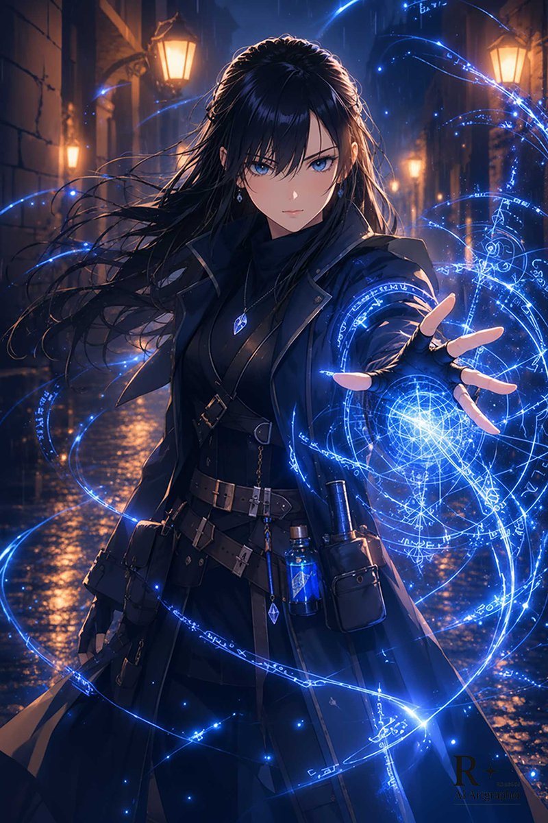 AI Prompt for Anime-Inspired Dark Fantasy Mage in Rainy City Scene