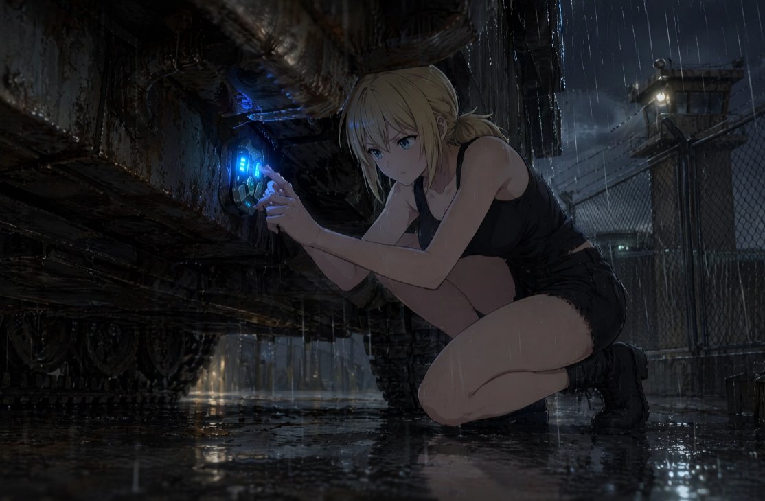 AI Prompt for Anime-Inspired Military Sci-Fi Scene with Rainy Mood