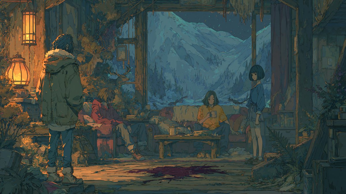 AI Prompt for Anime-Inspired Mountain Scene with Mysterious Cabin