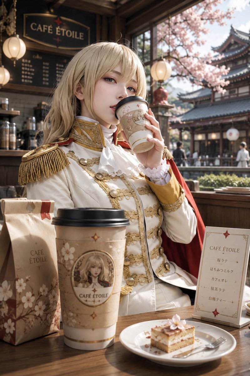 AI Prompt for Character Café Concept Art with Cherry Blossoms