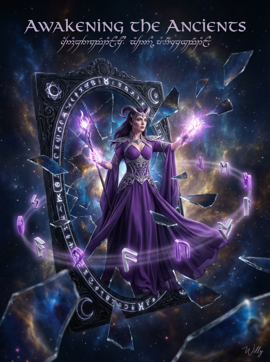 AI Prompt for Cinematic Dark Fantasy Sorceress Emerging from Obsidian Mirror