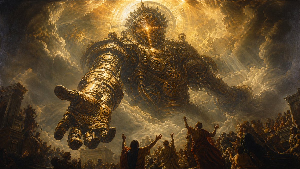 AI Prompt for Creative Clockwork Art: Ancient Crowd Meets Mechanical Deity