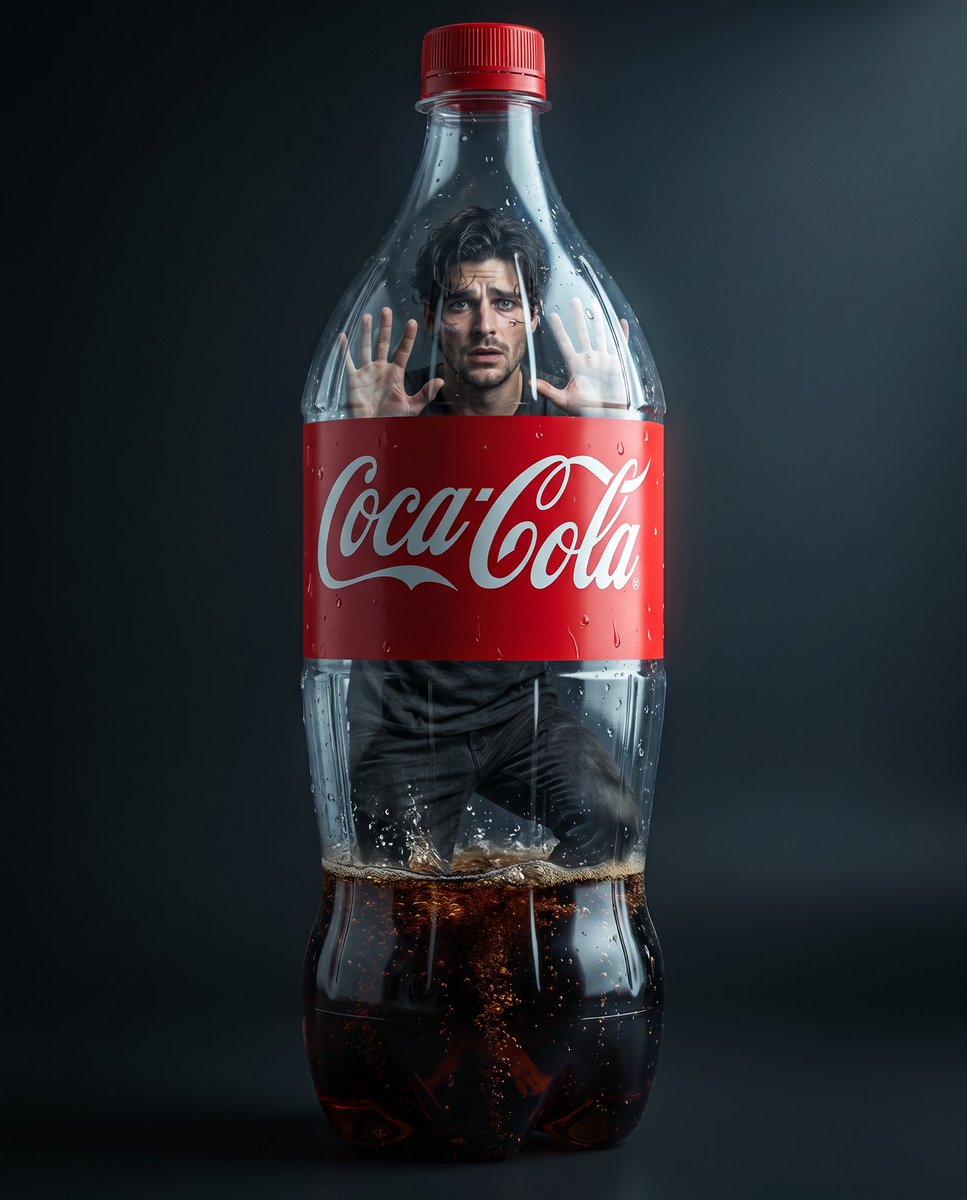 AI Prompt for creative Surreal Portfolio - Coca-Cola Bottle Confinement Portrait